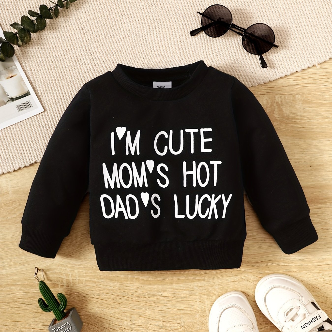 Kids Sweatshirt I'M MOM'S HOT DAD'S LUCKY Thread Stitching Pullover Top