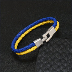 Yellow Ukraine Flag Bracelet Leather Braided Bracelet