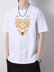 Wolf Print Men's Cotton Graphic Crew Neck Active T shirt