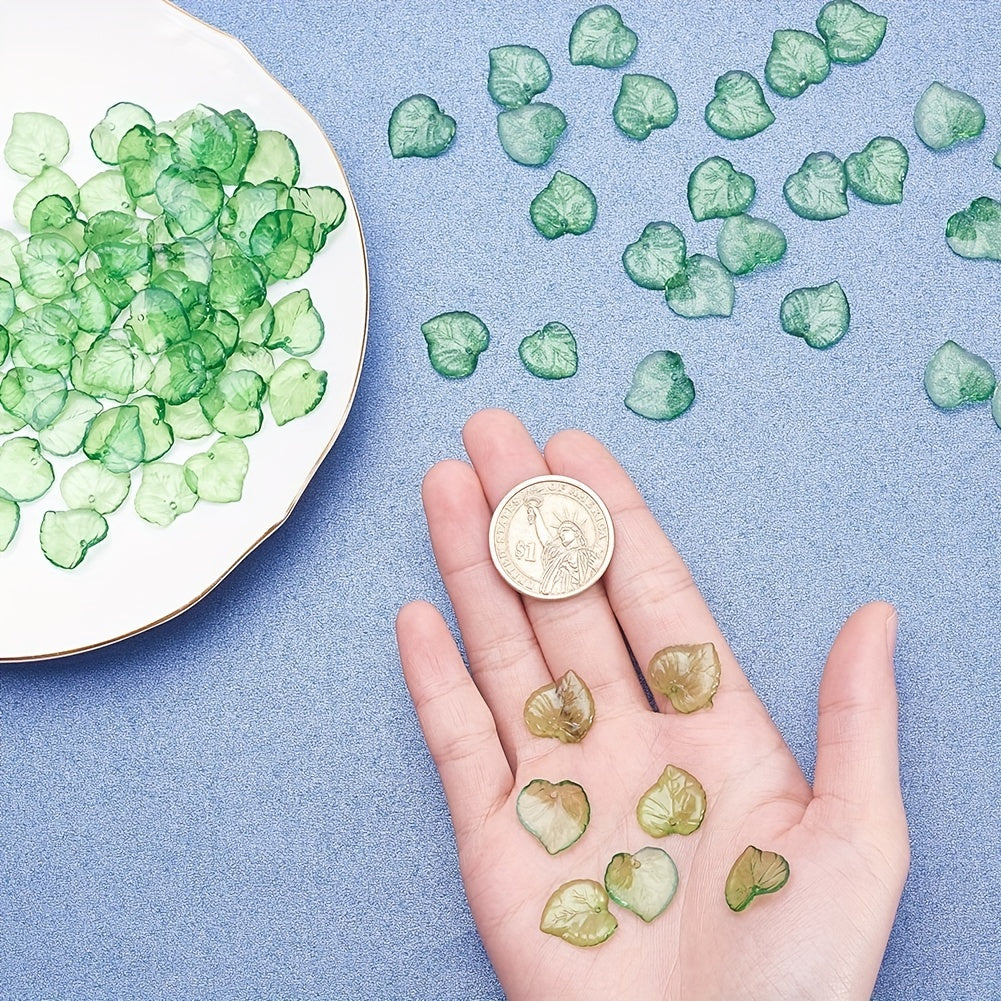 100 Pcs Green Acrylic Leaf Pendant Loose Beads for Jewelry Making