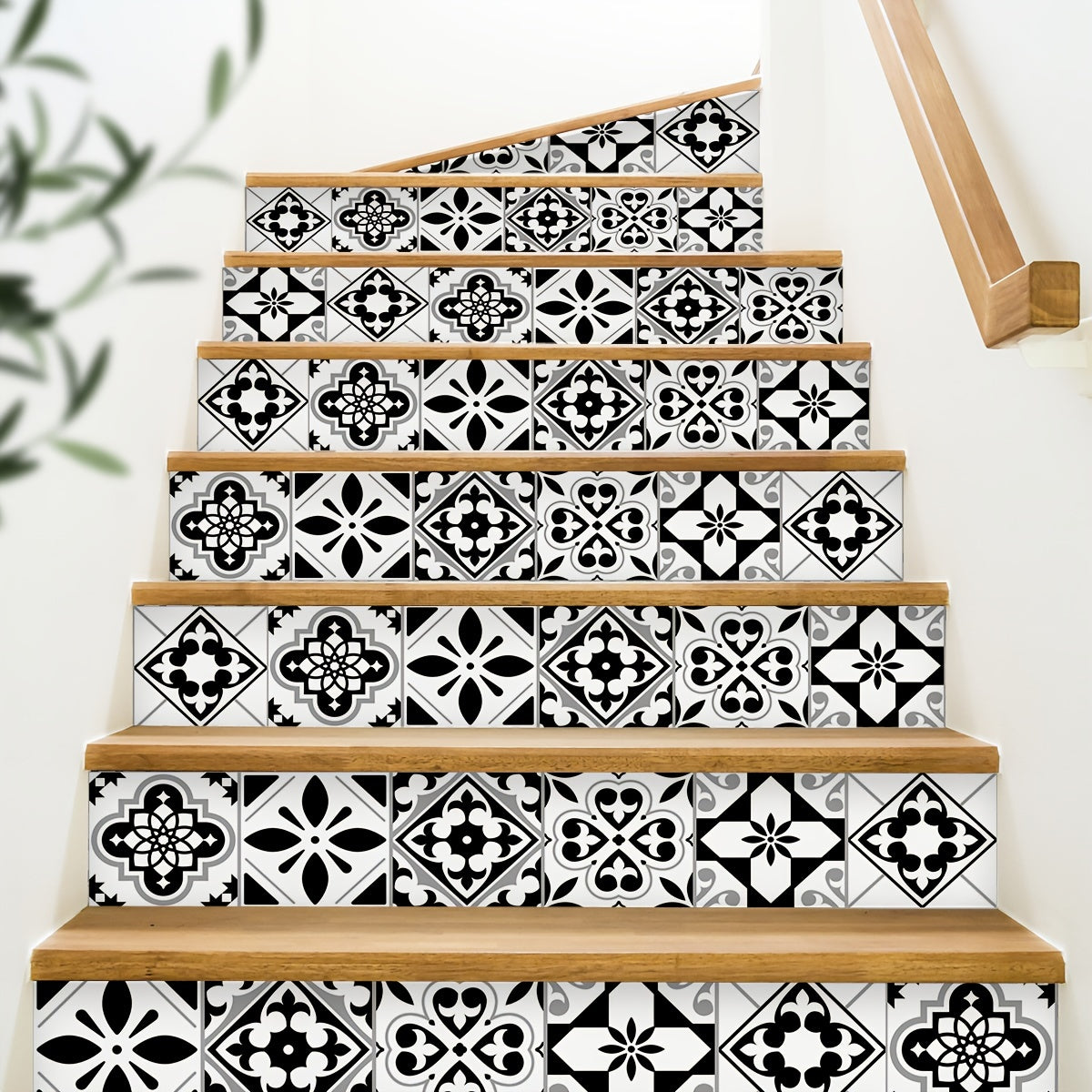 Watercolor Tile Print Staircase Sticker Self-Adhesive Waterproof Wall Decoration
