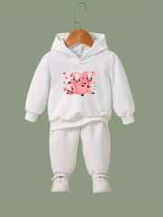 2pcs Cartoon Piggy Print Hoodies Pants Set For Kids Spring Fall Sports