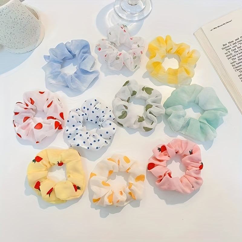 Fruit Print Scrunchies Hair Tie Love Heart Hair Rope Hair Ring