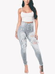 Distressed Skinny Leg Jeans Women's Denim Pants
