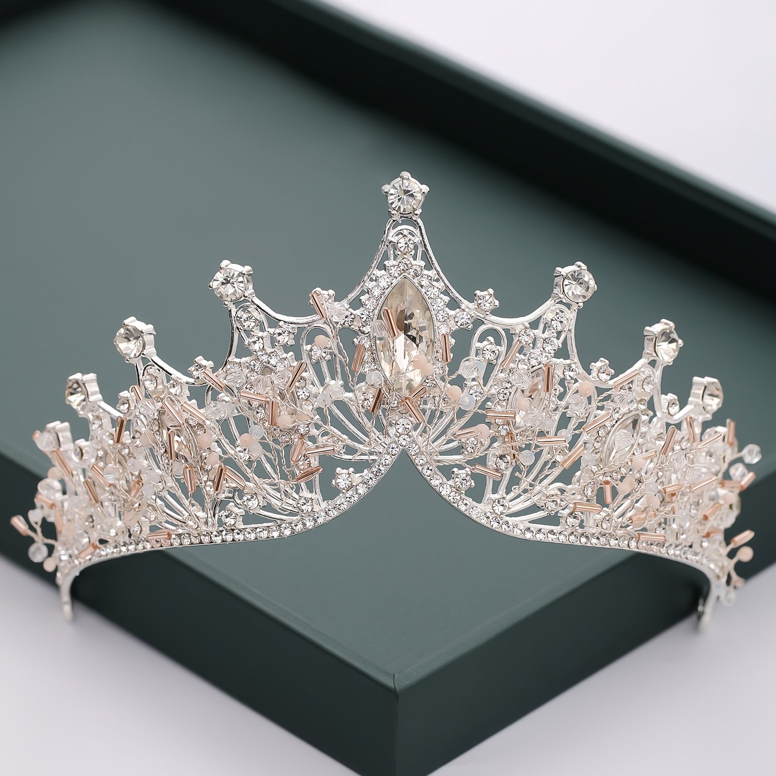 Golden Rhinestone Crown Headband Wedding Bride Hair Tiara