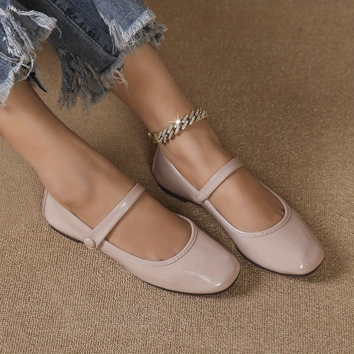 Women's Square Toe Patent Leather Mary Jane Flats