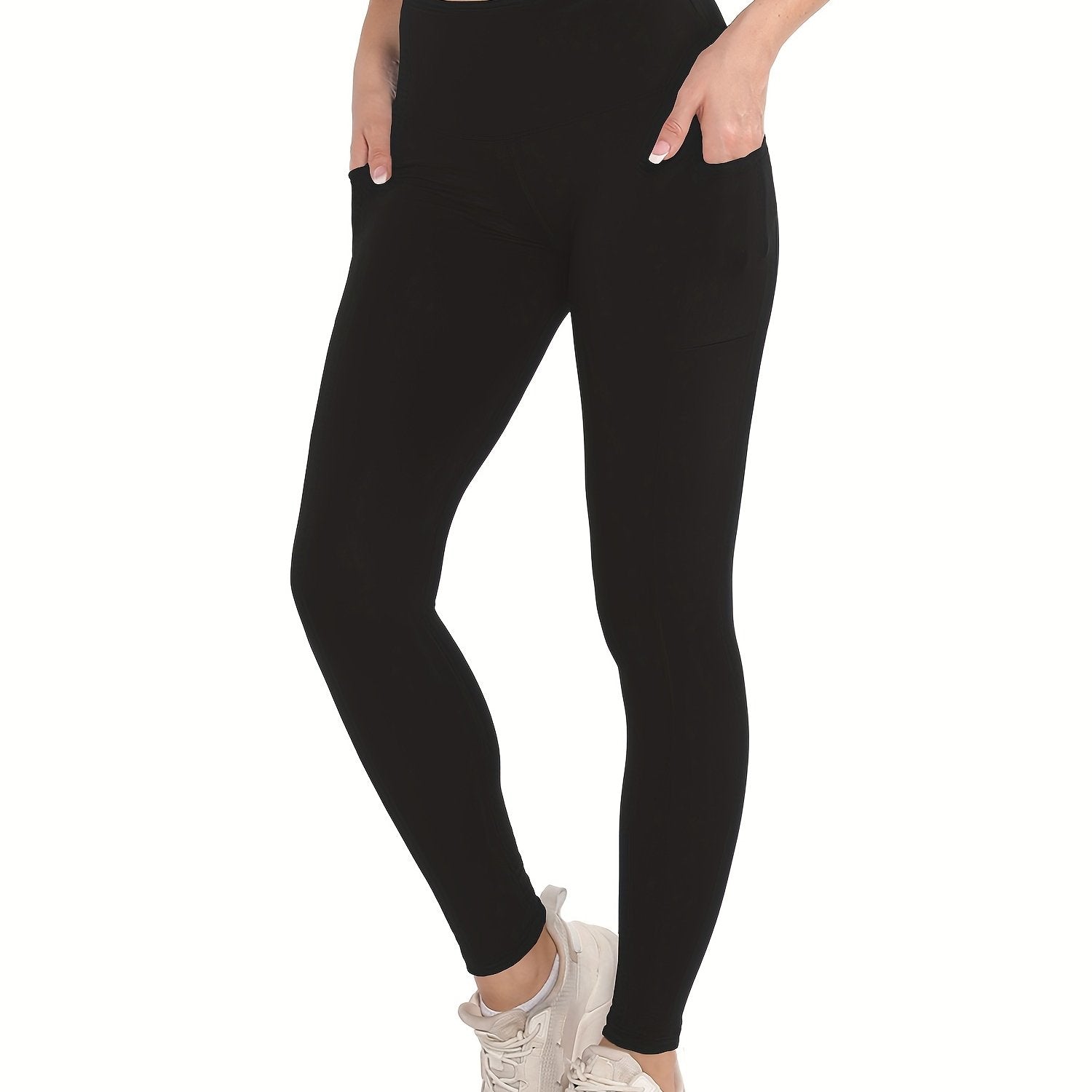 High Waist Cropped Yoga Pants Side Pockets Slim Fit Stretchy Yoga Leggings
