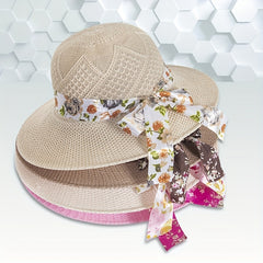Knitted Bucket Hat Flower Ribbon Decor Sun Hats Breathable