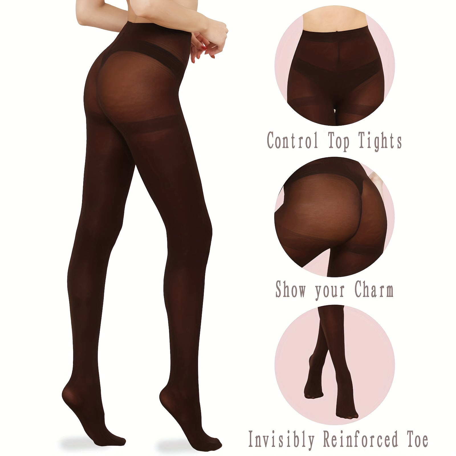2 Pack Opaque Solid Pantyhose High Waist Slim Footed Pantyhose