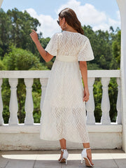 V Neck Midi Dress Flutter Sleeve Casual Party Dress