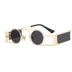 Punk Motorcycle Small Round Frame Metal Sunglasses for Men