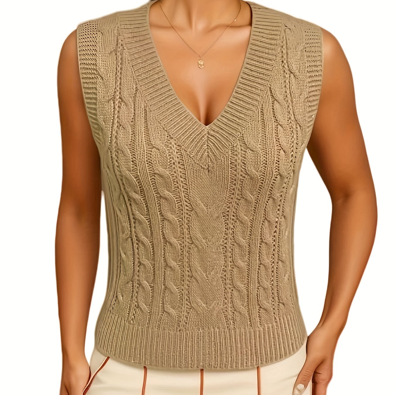 Women's Solid V Neck Sweater Vest Sleeveless Sweater