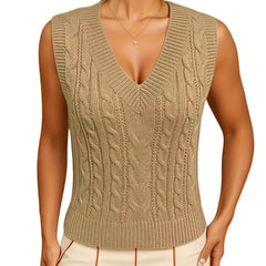Women's Solid V Neck Sweater Vest Sleeveless Sweater