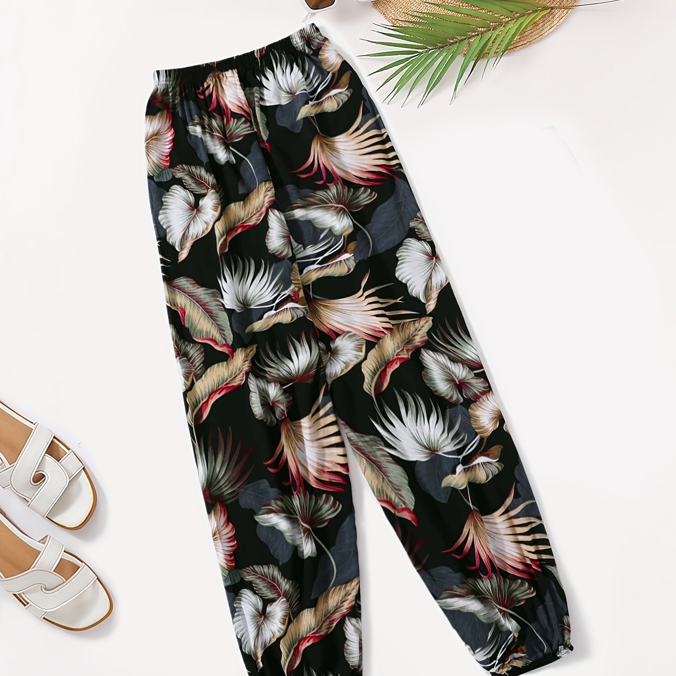 Tropical Print Joggers Elastic Waist Loose Pajamas Pants