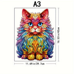 Colorful Cat Puzzle Irregular Animal Shape Wooden Puzzle