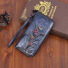 Vintage Leather Wrist Wallet Coffee & Floral Print