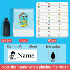 Dinosaur Stamp & 60 Stickers Custom Name Stamp DIY Name Label