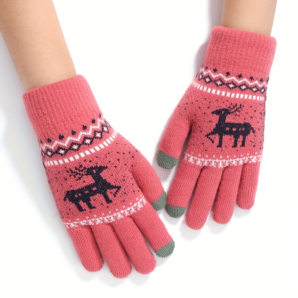 Christmas Elk Winter Double Layered Touch Screen Gloves for Parties & Holi