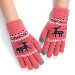 Christmas Elk Winter Double Layered Touch Screen Gloves for Parties & Holi