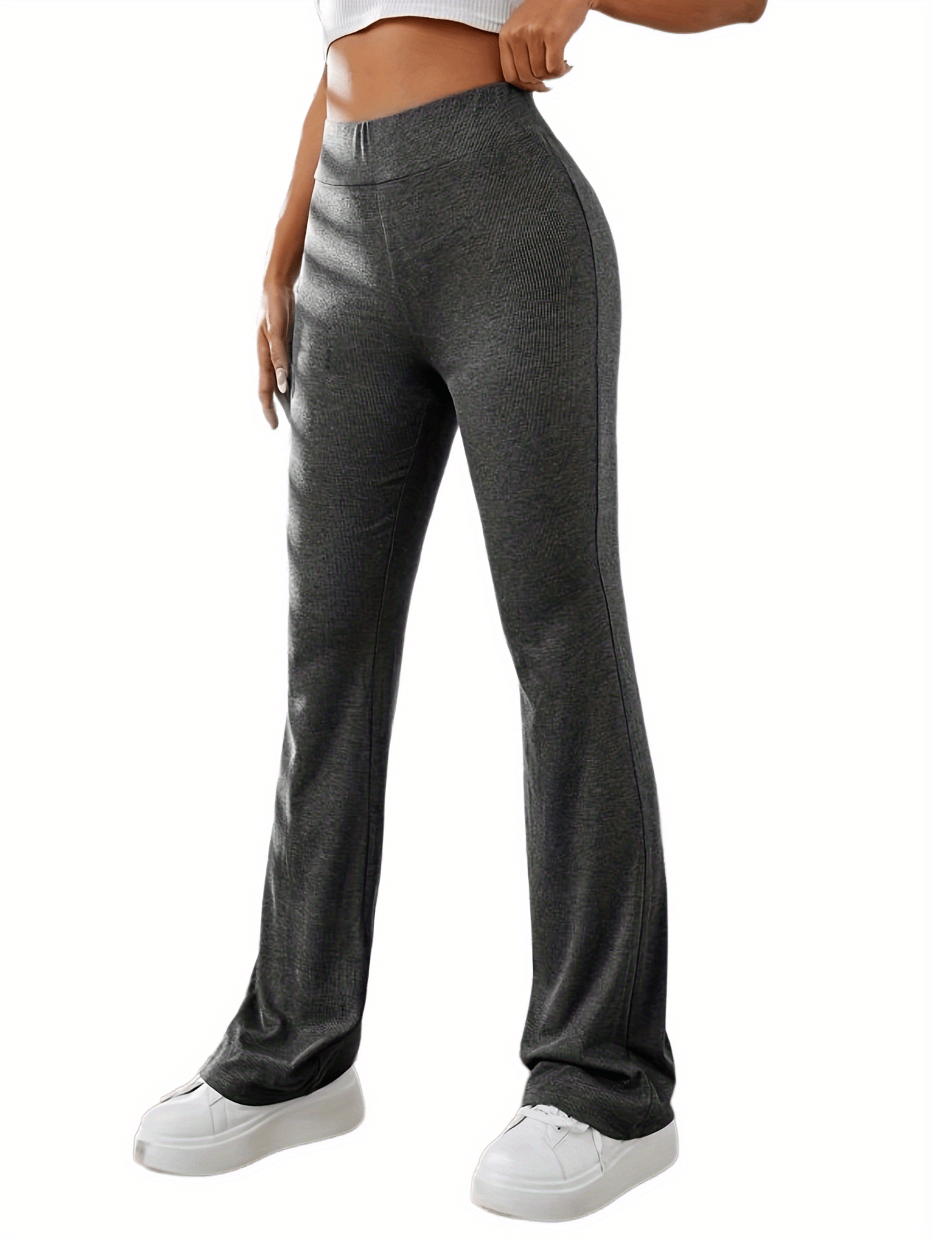Solid Flare Leg Pants Y2K Loose Pants For Spring & Fall Women's Clothing