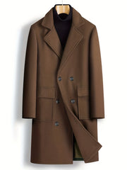 Double Breasted Trench Coat Men's Casual Lapel Woolen Overcoat