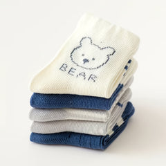 5 Pairs Kids Bear Pattern Striped Knitted Crew Socks