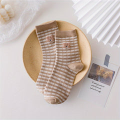 Girls Kids Bear Pattern Crew Socks for Autumn Winter