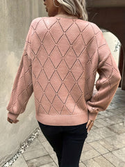 Colorblock Pointelle Long Sleeve V Neck Sweater