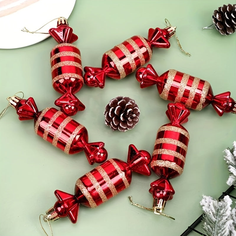 6pcs Red Candy Christmas Tree Hanging Decoration