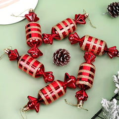 6pcs Red Candy Christmas Tree Hanging Decoration