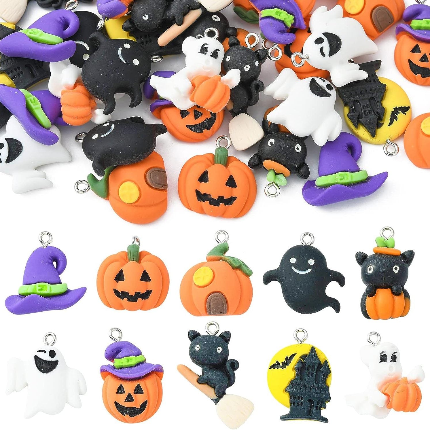 10pcs Halloween Resin Pumpkin Head Bat Demon Persian Cat Shirt Castl
