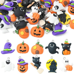 10pcs Halloween Resin Pumpkin Head Bat Demon Persian Cat Shirt Castl