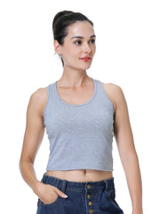 Solid Crop Tank Top Crew Neck Summer Sleeveless