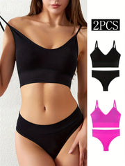Ribbed Bra & Panties Lingerie Set