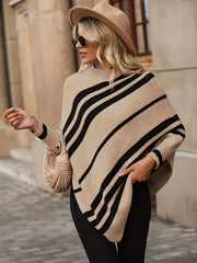 Striped Print Knit Sweater Asymmetrical Sleeve Women's Clothing