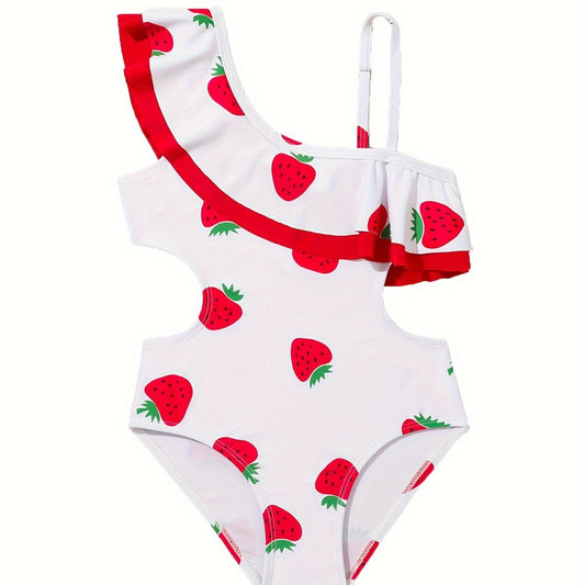 Toddler Girls Strawberry Graphic Ruffle Trim Swimsuit