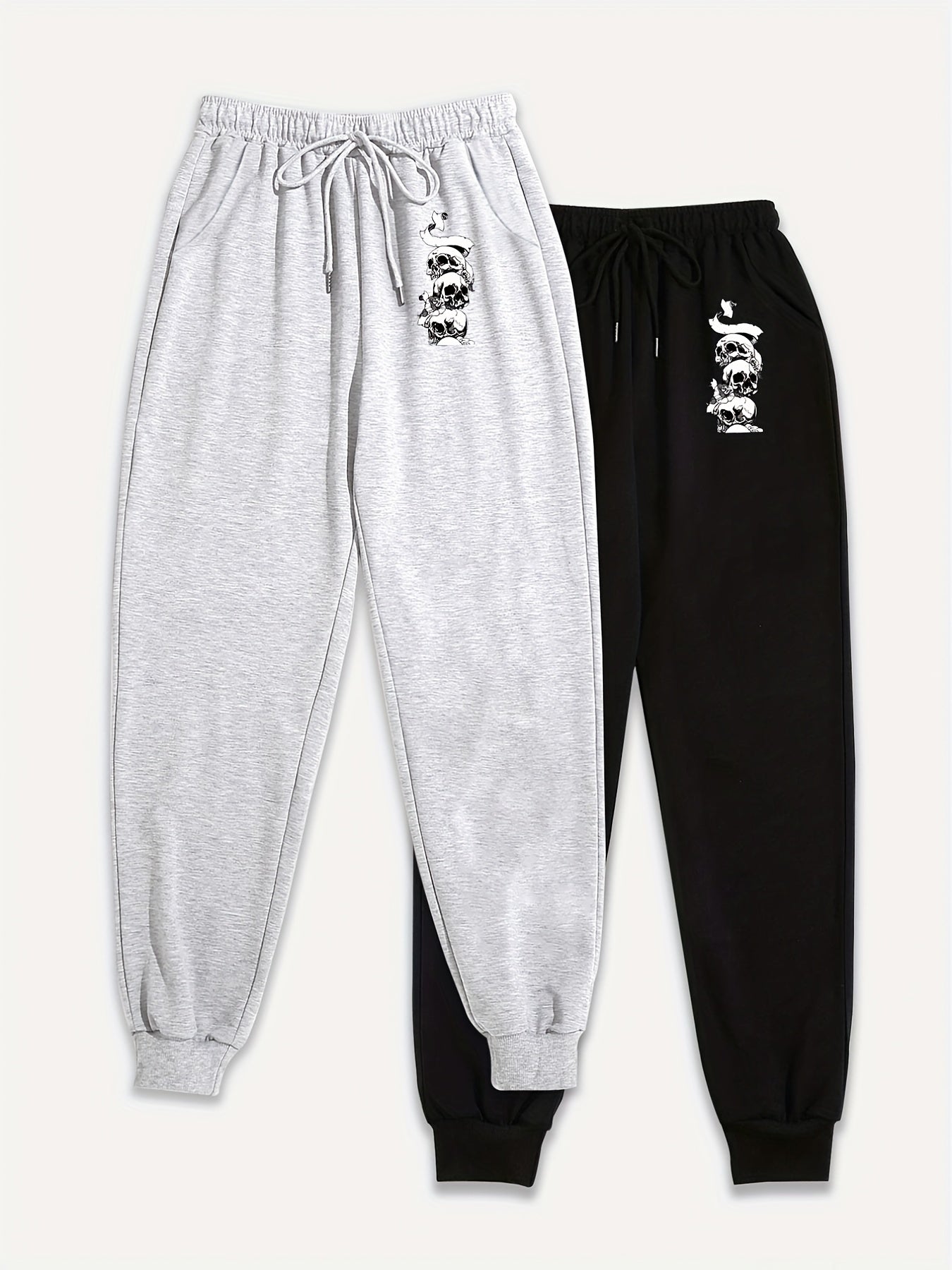 2 Pack Women's Plus Skull Print Joggers Set