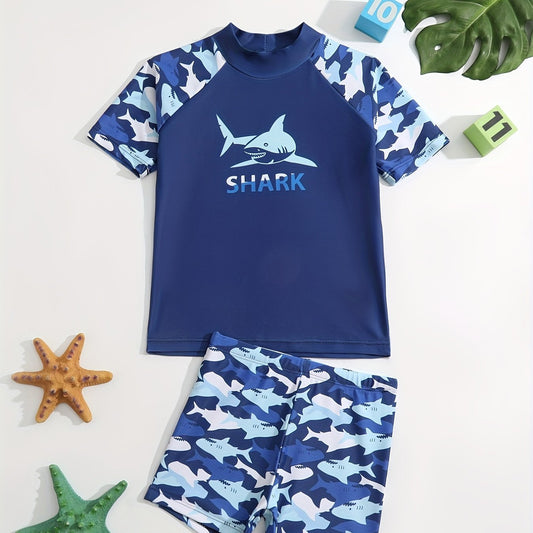 Boys 2pc Swimsuit SHARK Print Beach Quick Dry