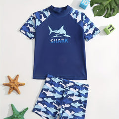 Boys 2pc Swimsuit SHARK Print Beach Quick Dry
