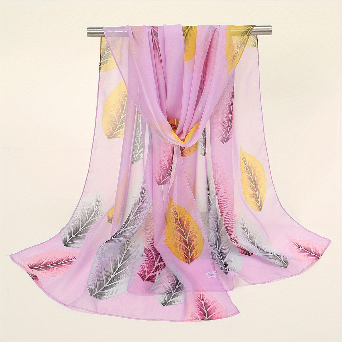 Boho Leaf Print Chiffon Scarf Thin Breathable Sunscreen Shawl