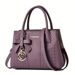 Bow Pendant Satchel Crossbody Bag with Zip Closure