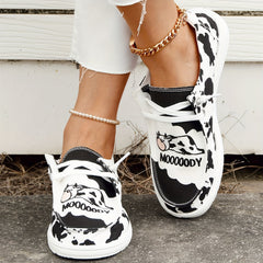 Women's Dairy Cow Pattern Flat Shoes Lightweight Soft Comfortable Walking Shoes
