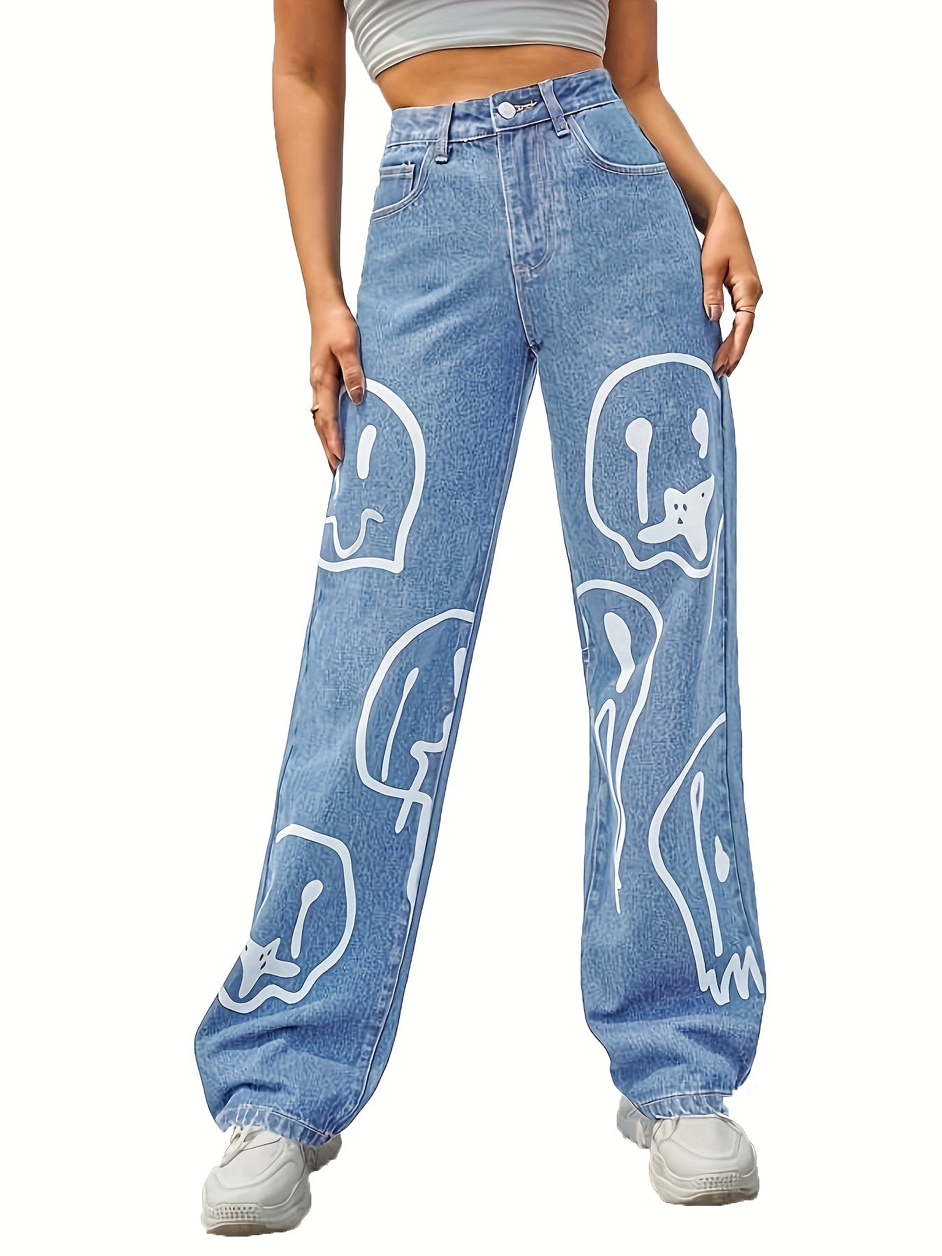 Loose Fit Non Stretch Baggy Denim Pants Women's Jeans
