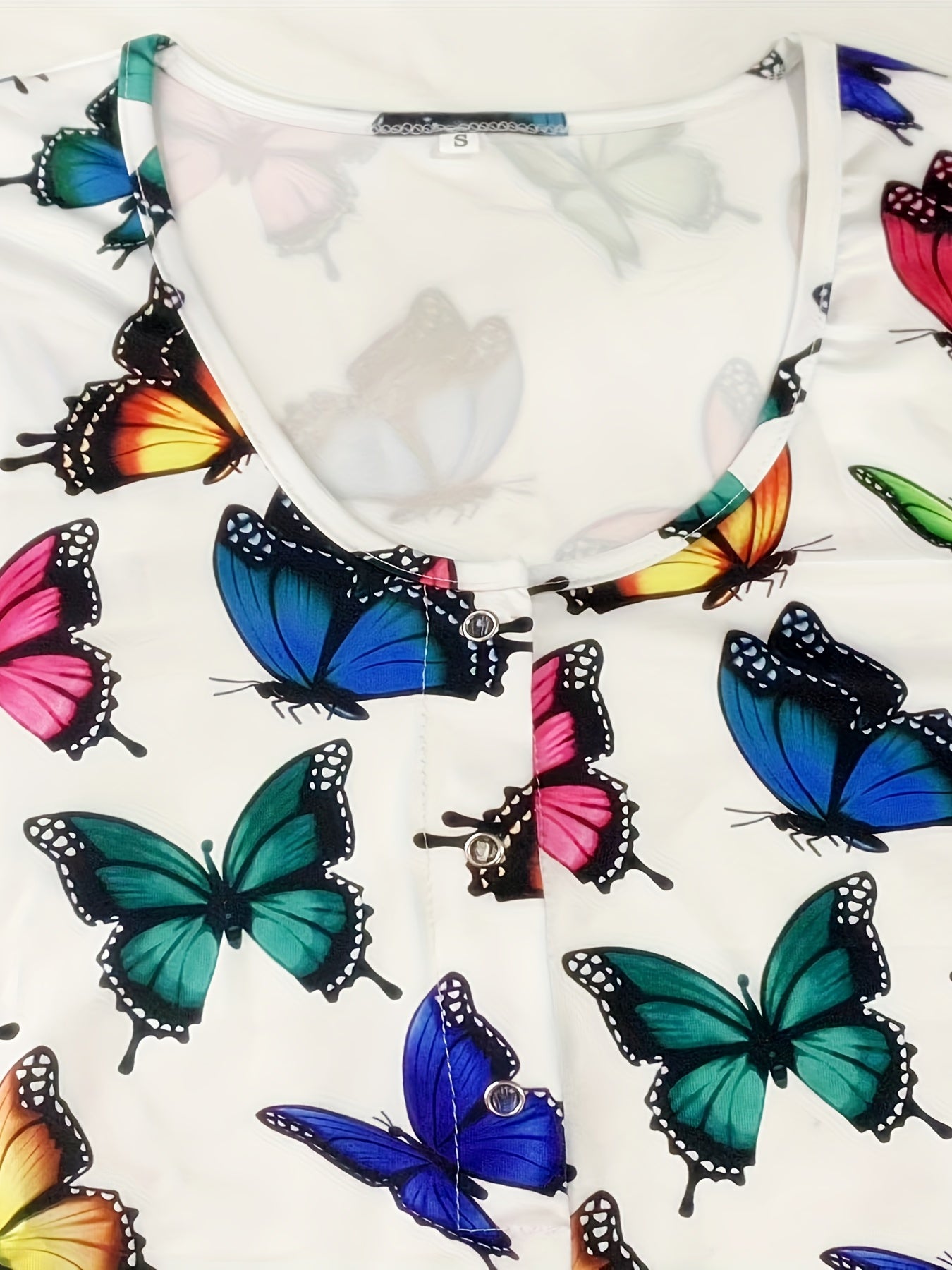 Colorful Butterfly Print Lounge Bodysuit Short Sleeve Romper