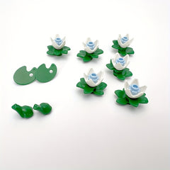 DIY MOC Pond Building Blocks Set with Lotus Water Plants Frog Squirrel Mushroom