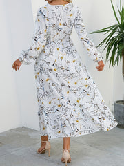 Floral Print Crew Neck Dress Long Sleeve for Spring & Fall