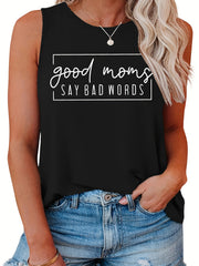 Casual Top Women's Plus Slogan Print Round Neck Tank Top