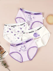 4pc Girls Cartoon Print Boxer Briefs Kids Underwear