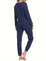 Polka Dot V-Neck Lounge Set Long Sleeve & Pants Women's Loungewear