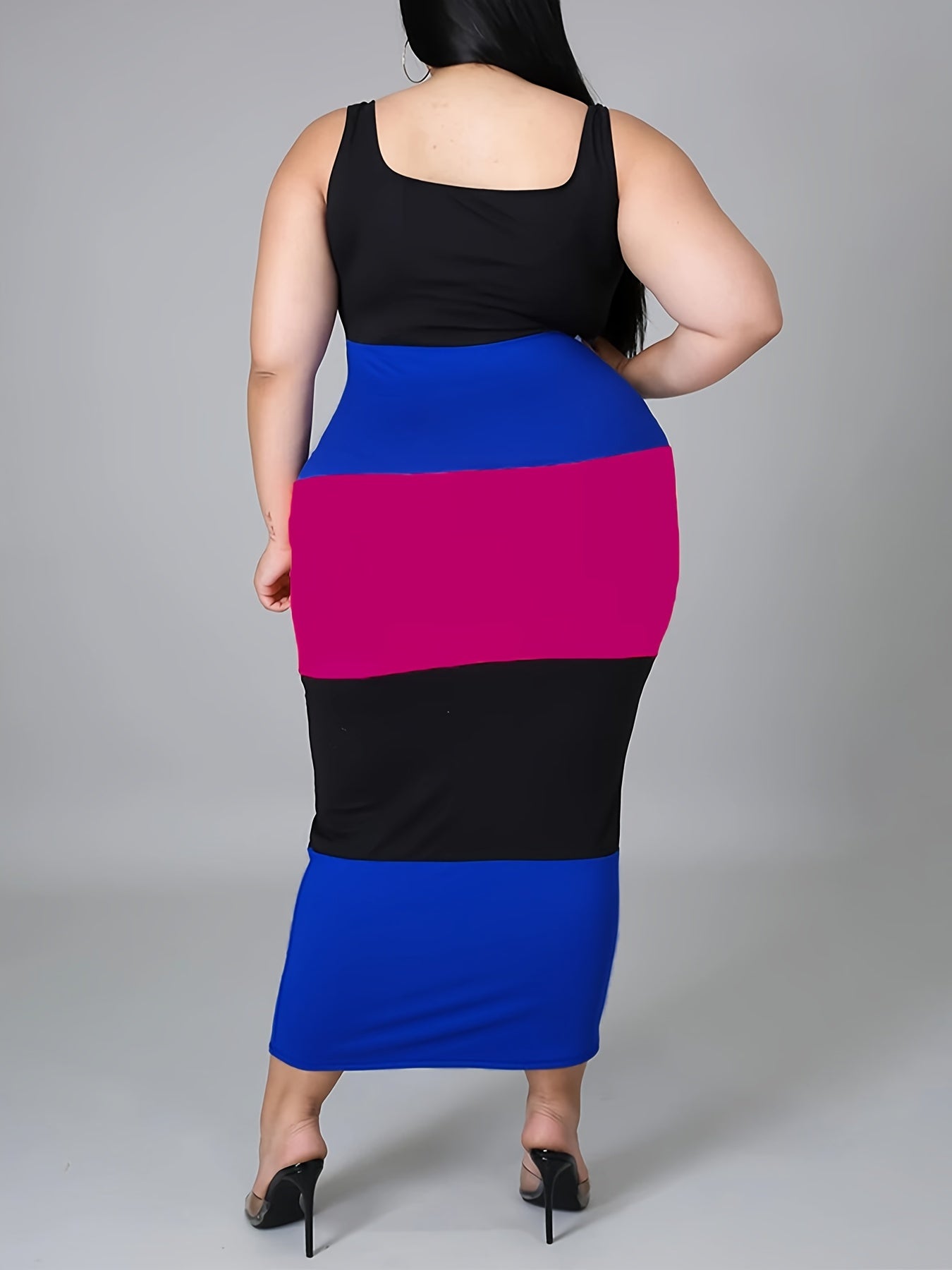 Colorblock Square Neck Maxi Tank Dress